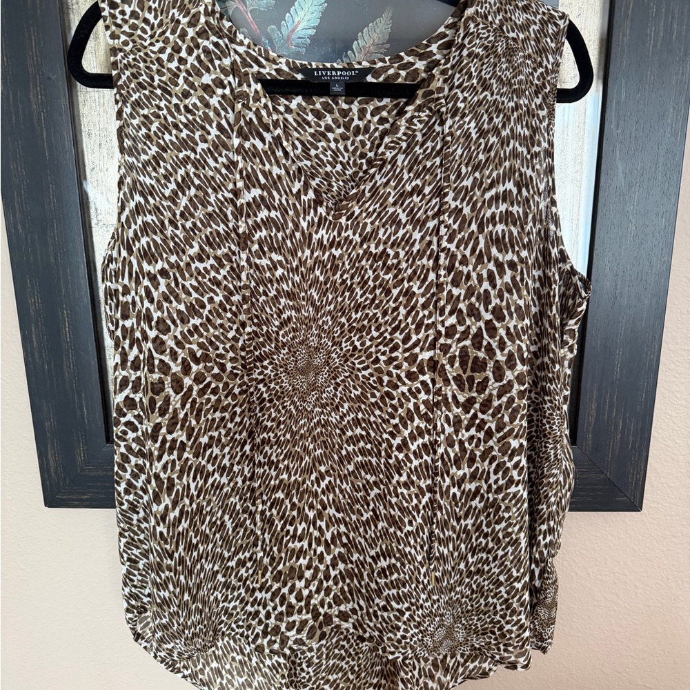 Liverpool Brown and Black Patterned Sleeveless Blouse.
